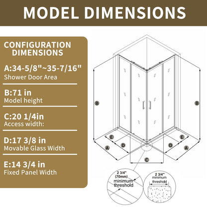 Haven 36" x 72" Corner Shower Enclosure,6mm Clear Glass,Double Sliding Shower Doors,Brushed Gold,Not Base,Adjustable