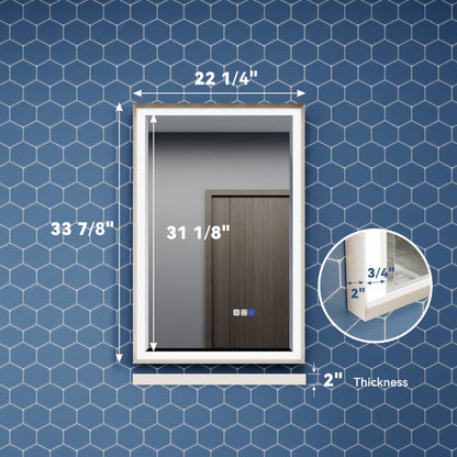 Verloar 22" W x 34" H Framed Lighted Bathroom Mirror,Dimmable,Anti Fog,Front-Lit Illumination,Brushed Nickel