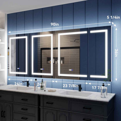 Illusion-B 90" x 36" Medicine Cabinets with LED Lights with Magnifiers Front and Back Light