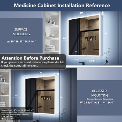 Medicine cabinet installation reference with dimensions and mounting options.