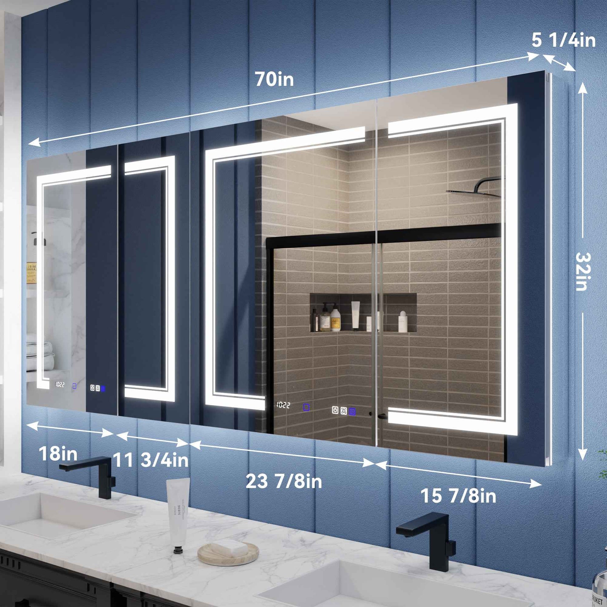 Illusion-B 70" x 32" Led Lighted Medicine Cabinet Mirror with Magnifiers Front and Back Light