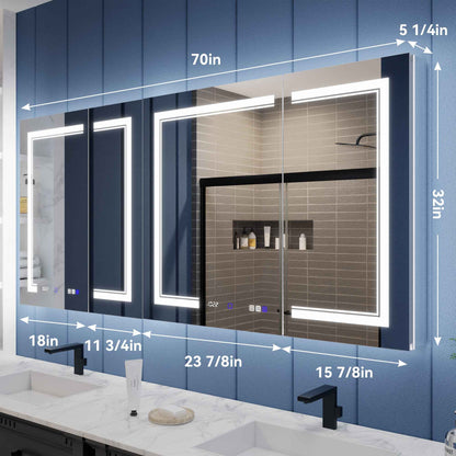 Illusion-B 70" x 32" Led Lighted Medicine Cabinet Mirror with Magnifiers Front and Back Light