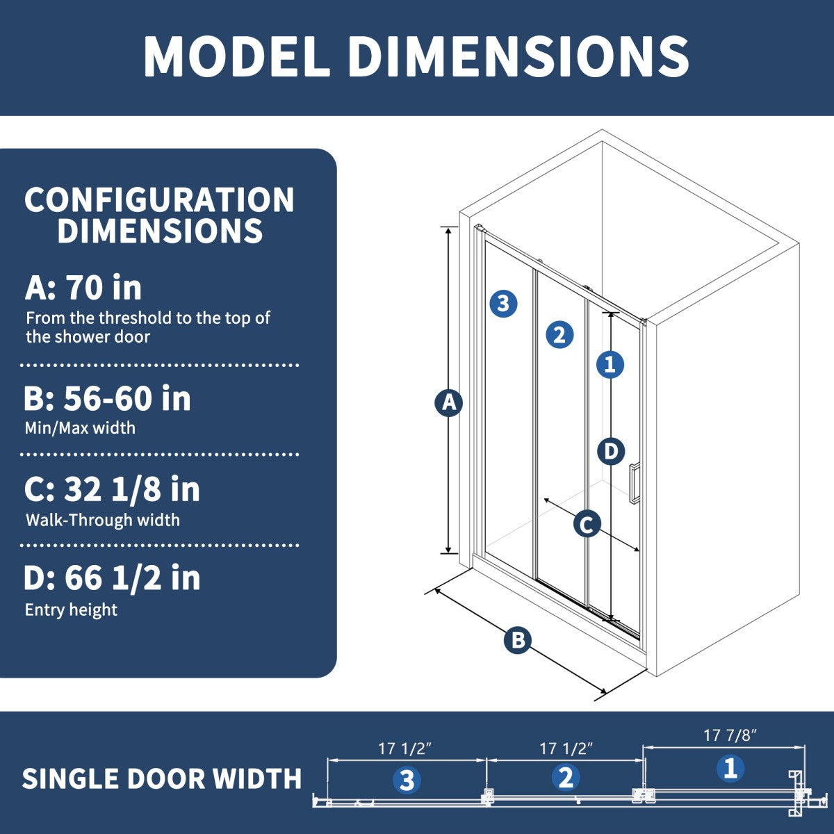 Nexus 44-48W x 70.H Easy Clean Framed Tri-Fold Sliding Shower Door with 1/4" (6mm) Clear SGCC Tempered Glass,Brushed Golde Finish