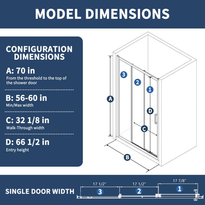 Nexus 44-48W x 70.H Easy Clean Framed Tri-Fold Sliding Shower Door with 1/4" (6mm) Clear SGCC Tempered Glass,Brushed Golde Finish