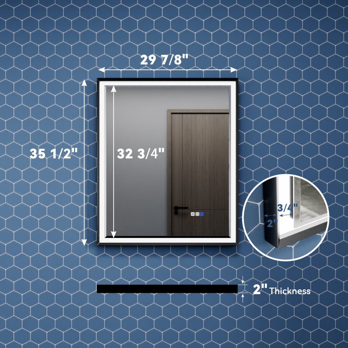 Verloar 30" W x 36" H Framed Lighted Bathroom Mirror,Dimmable,Anti Fog,Front-Lit Illumination,Matte Black