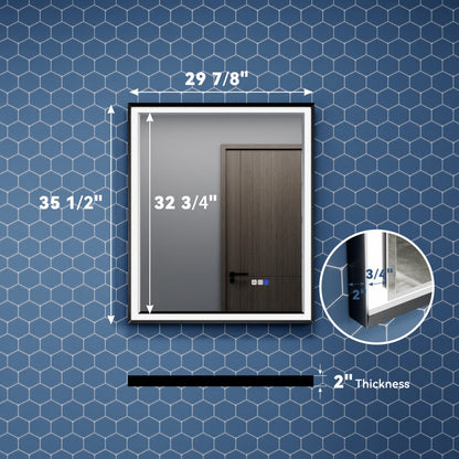 Verloar 30" W x 36" H Framed Lighted Bathroom Mirror,Dimmable,Anti Fog,Front-Lit Illumination,Matte Black