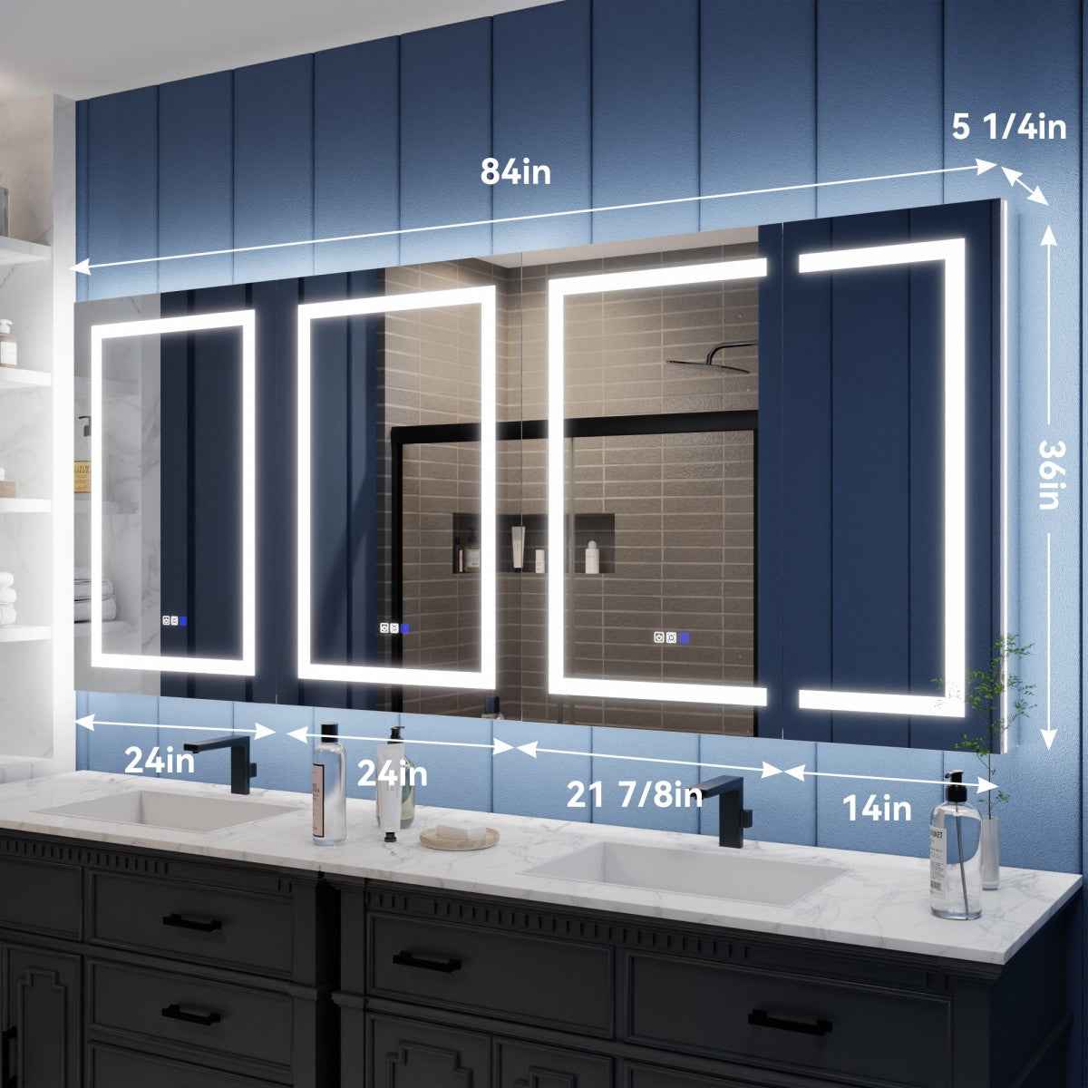 Illusion-B 84" x 36" Medicine Cabinet with LED Lights with Magnifiers Front and Back Light