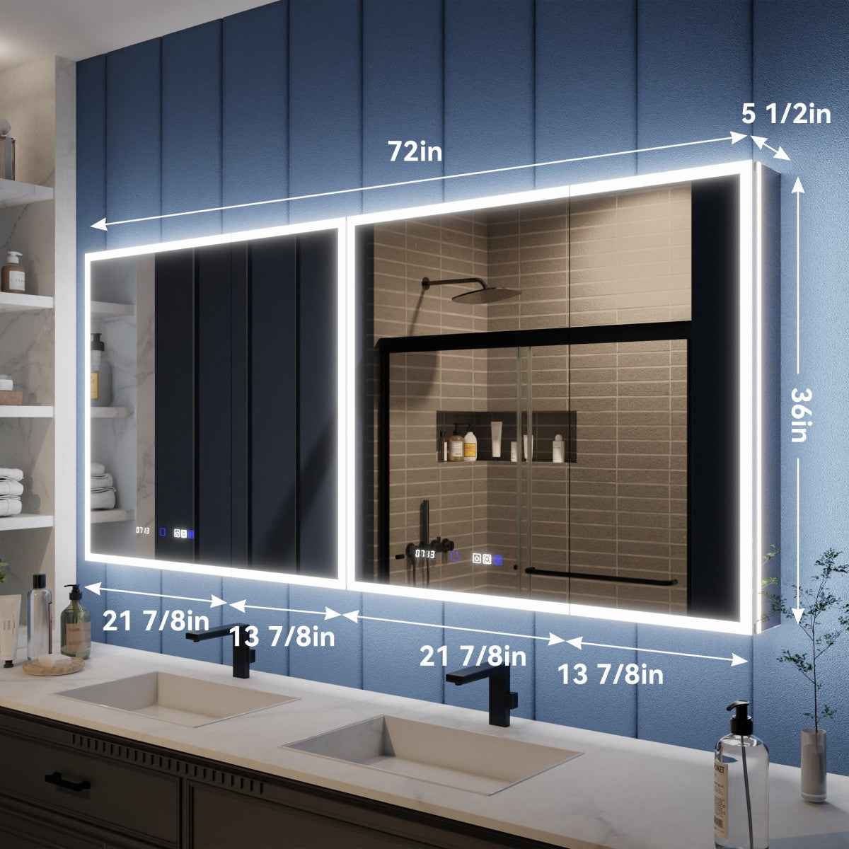 Illusion 72" x 36" LED Lighted Bathroom Medicine Cabinet with Magnifiers Front and Back Light