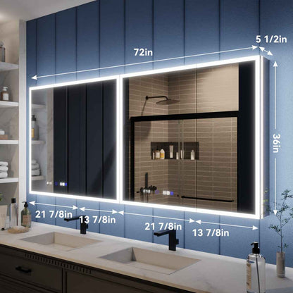 Illusion 72" x 36" LED Lighted Bathroom Medicine Cabinet with Magnifiers Front and Back Light
