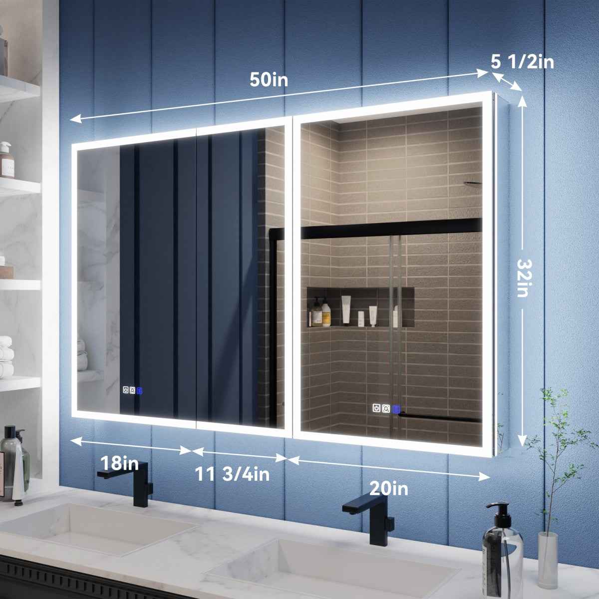 Illusion 50" x 32" Exbrite LED Medicine Cabinet with Magnifiers Front and Back Light