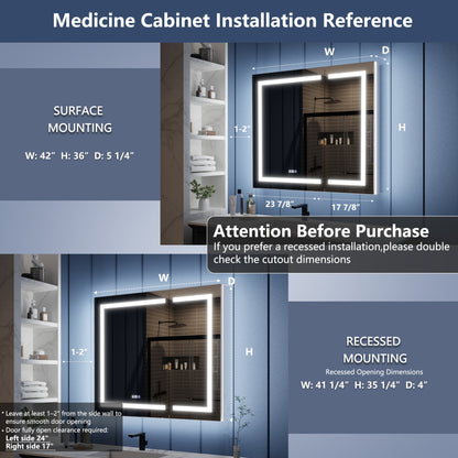 Medicine cabinet installation reference with dimensions and mounting options.