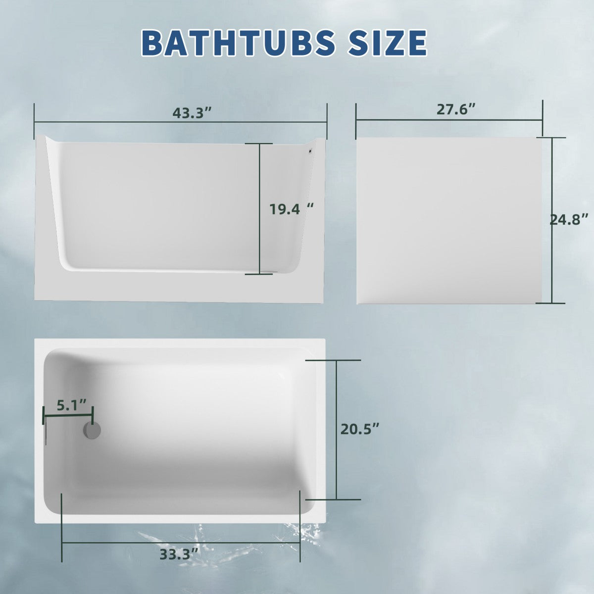 SQ Exbrite 43'  Acrylic Freestanding Bathtub ,Spacious rectangle Shape, Gloss White Finish, Chrome Overflow & Pop-Up Drain CUPC Certificate - ExBriteUSA