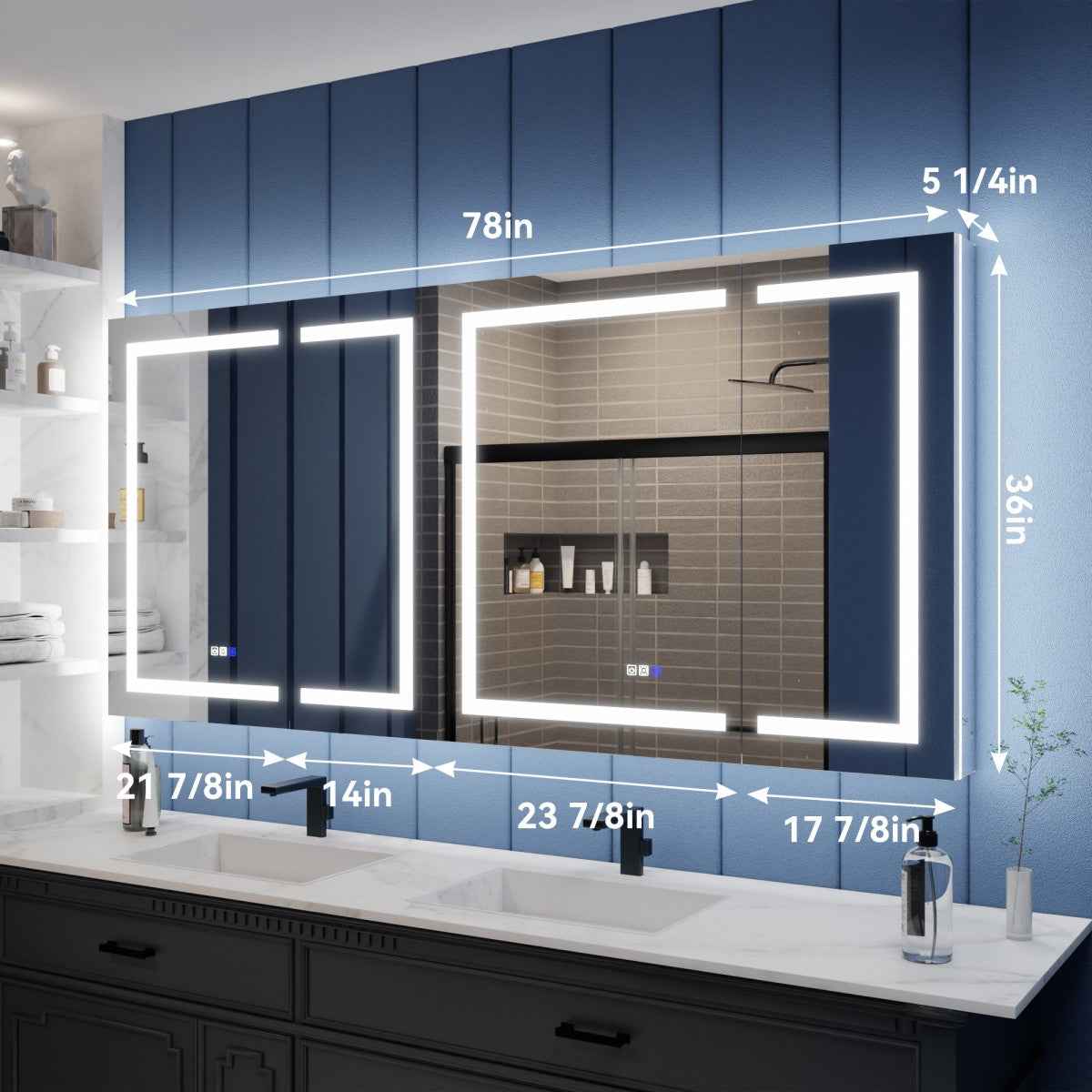 Illusion-B 78" x 36" LED Medicine Cabinet Mirror with Magnifiers Front and Back Light