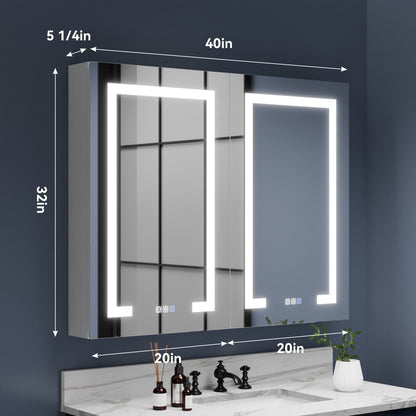LED Vanity Medicine Cabinet - 40"W x 32"H Medicine Cabinet with Mirror, Recessed or Surface Mounted|ExBrite Boost-M1