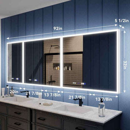 Illusion 92" x 32" Medicine Cabinet With LED Lighting with Magnifiers Front and Back Light