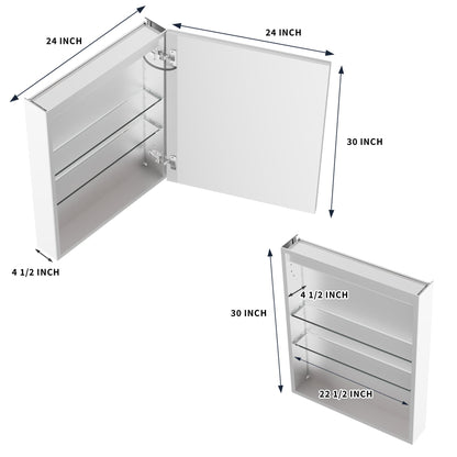 ExBrite 24"W x 30"H LED Medicine Cabinet with Anti-Fog, Stepless Color Temperature and Dimming, Adjustable Shelves, Aluminum Frame, Recessed or Surface Mount, Hinge on Right - ExBriteUSA