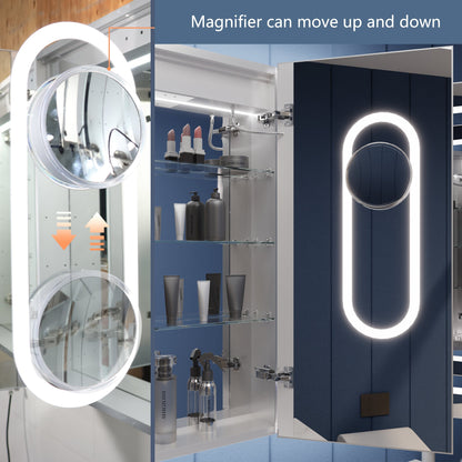 Illusion 48x32 LED lighted medicine cabinet with magnifiers, front and back light, outlets, and enhanced lighting control.