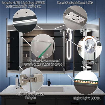 Illusion-B 48" x 32" LED Lighted Inset Mirrored Medicine Cabinet with Magnifiers Front and Back Light - ExBriteUSA