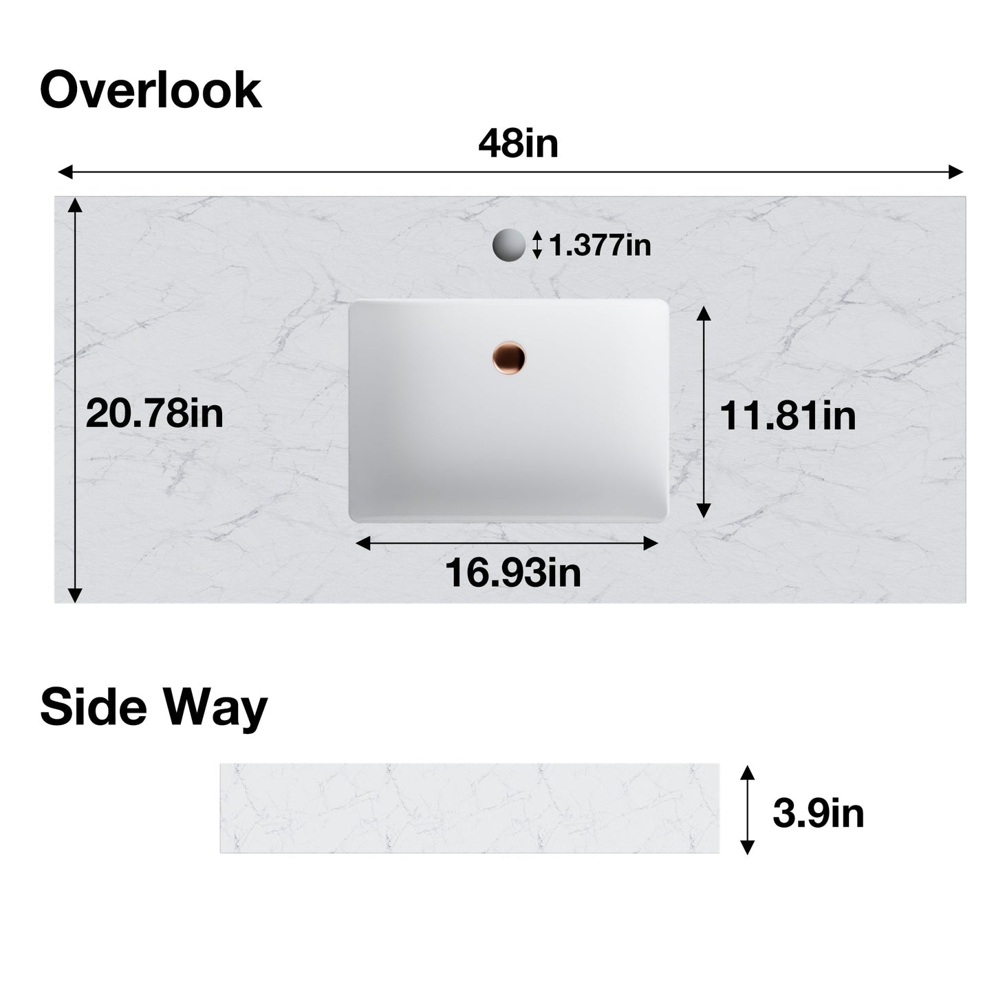 Glam 48" Modern Floating White Rubberwood Bathroom Vanity Cabinet with Lights and Stone Slab Countertop, Single Sinks