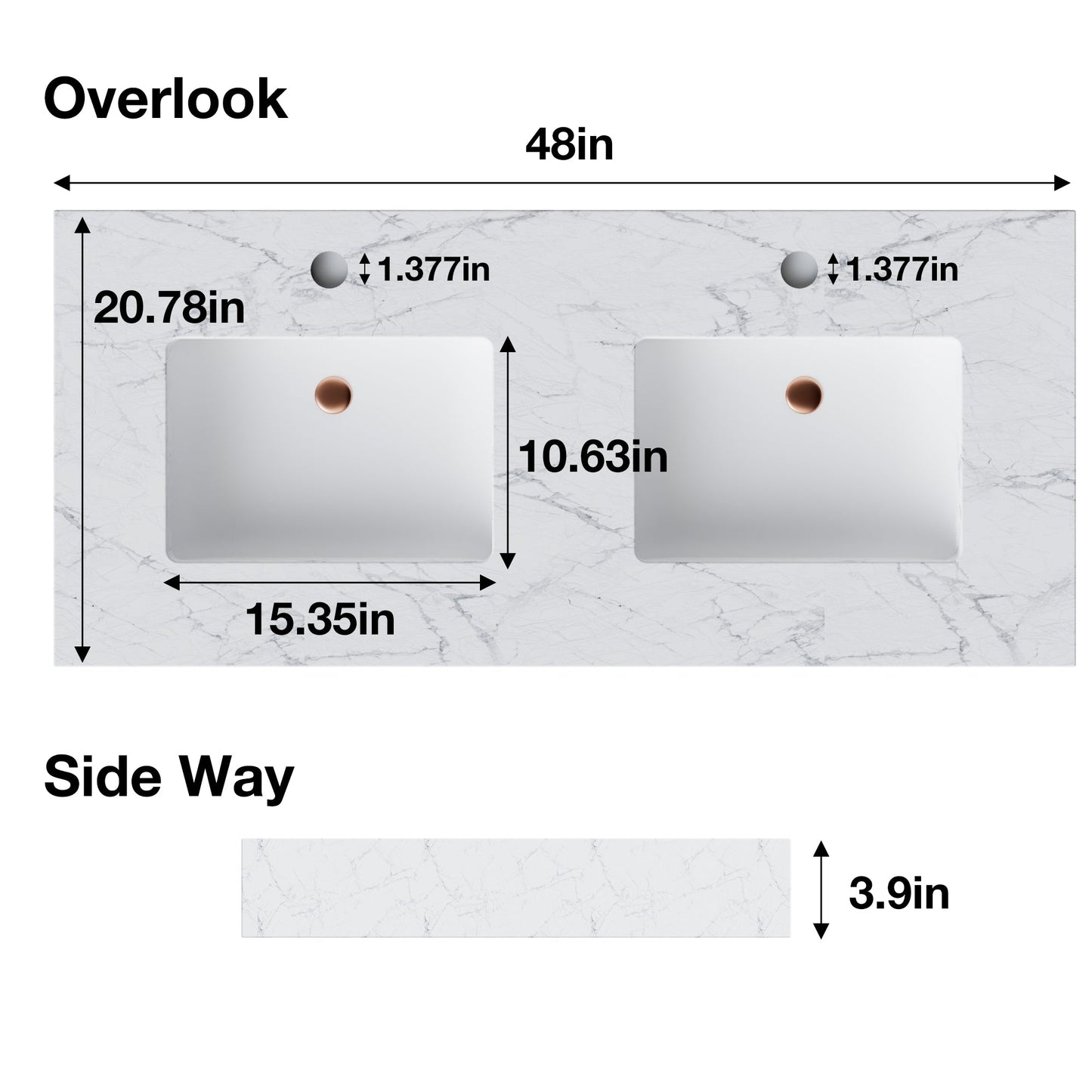 Glam 48" Modern Floating White Rubberwood Bathroom Vanity Cabinet with Lights and Stone Slab Countertop, Dual Sinks