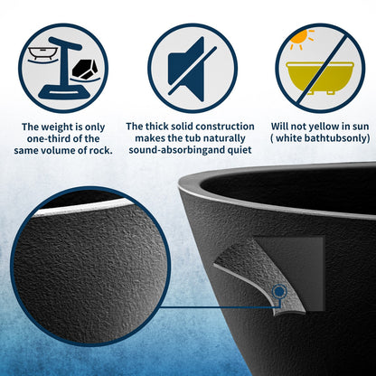 Allsumhome RockR 67" Rectangle Imitation Natural Stone Freeing Soaking Bathtub,Stone Touch,White,Scratch-proof,cUPC Certified - ExBriteUSA