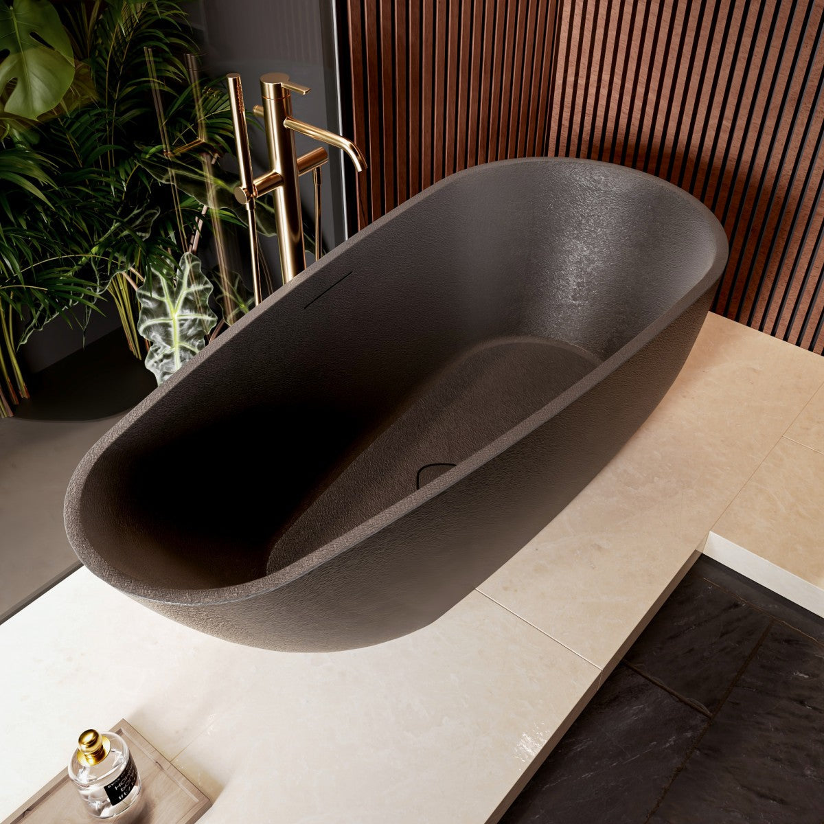 Allsumhome RockE 59" Oval Solid Surface Stone Freestanding Bathtub,Stone Touch,Cement Gray,Scratch-proof,cUPC Certified