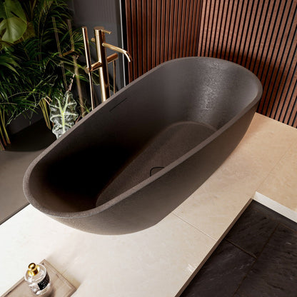 Allsumhome RockE 59" Oval Solid Surface Stone Freestanding Bathtub,Stone Touch,Cement Gray,Scratch-proof,cUPC Certified