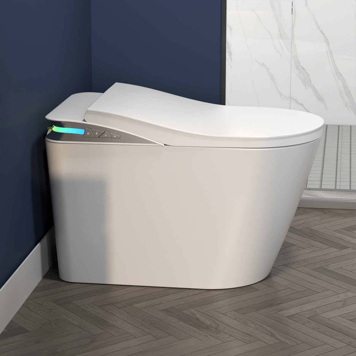 Exbrite Smart Toilet With Foot Sensing Open Cover & Seat, Buttons Control, Night Light, Leakage Protection, Side Knob With Multiple Controls, Remote Control, Auto Flushing, White Screen - ExBriteUSA