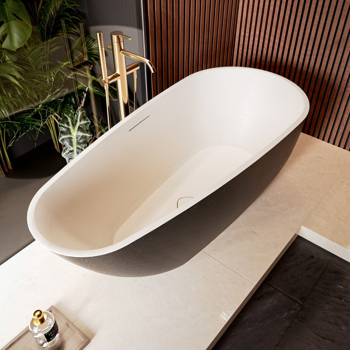 Allsumhome RockE 67" Oval Solid Surface Stone Freestanding Bathtub,Stone Touch,Black,Scratch-proof,cUPC Certified,No Drain