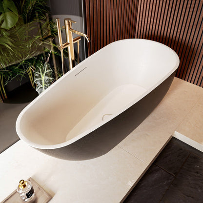 Allsumhome RockE 67" Oval Solid Surface Stone Freestanding Bathtub,Stone Touch,Black,Scratch-proof,cUPC Certified,No Drain