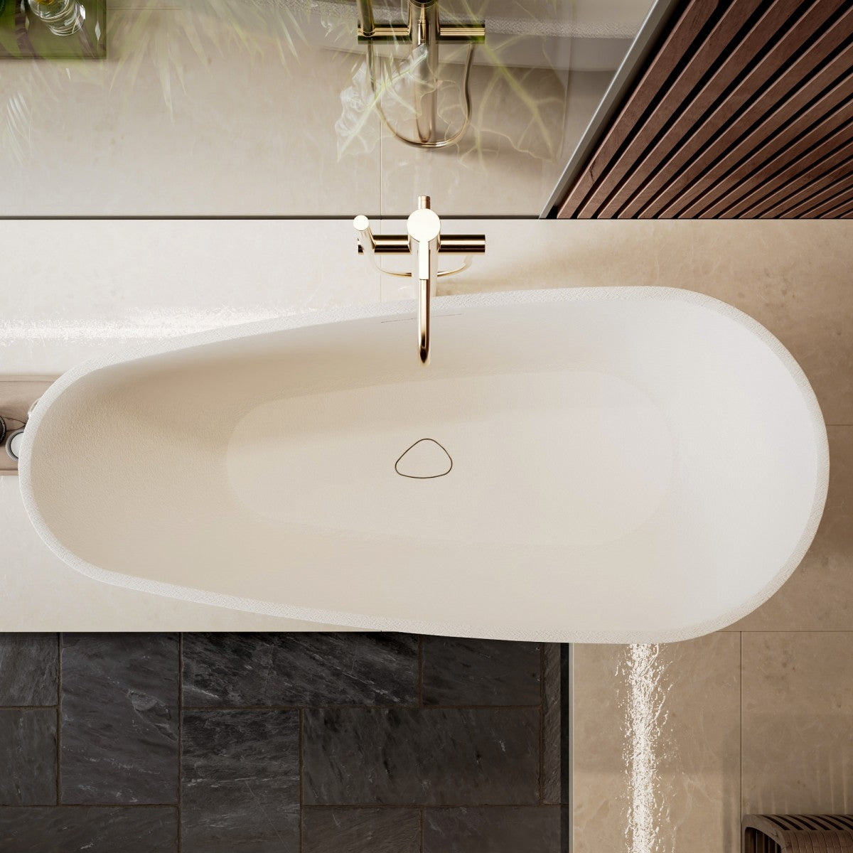 Allsumhome RockE 67" Oval Solid Surface Stone Freestanding Bathtub,Stone Touch,White,Scratch-proof,cUPC Certified,No Drain
