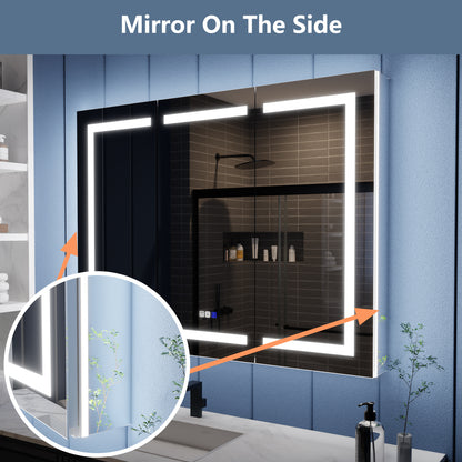 Illusion-B 48" x 36" LED Lighted Inset Mirrored Medicine Cabinet with Magnifiers Front and Back Light