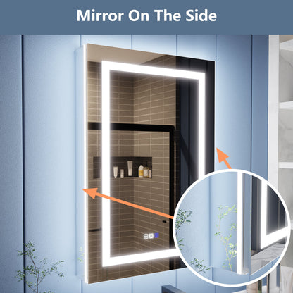 Illusion-B 24" x 36" LED Lighted Inset Mirrored Medicine Cabinet with Magnifiers Front and Back Light, Right Hinge