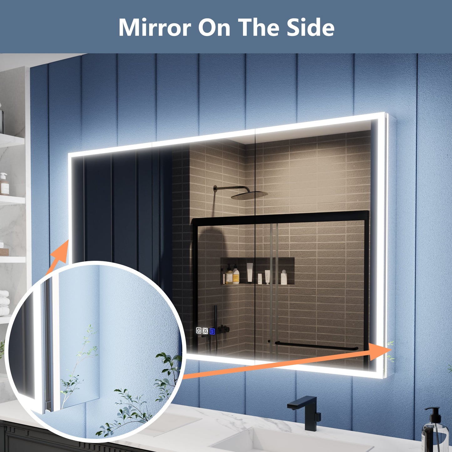 Illusion 60" x 36" LED Lighted Medicine Cabinet with Magnifiers Front and Back Light