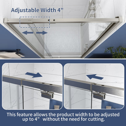 Flexi 38-42"x71" Frameless Shower Door in Brushed Nickel,Tempered Glass with Seal Strip Parts and Handle,6mm Glass Shower Door - ExBriteUSA