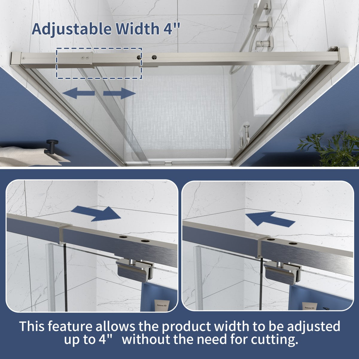 Flexi 44-48"x71" Frameless Shower Door in Chrome,Water Repellent Glass with Seal Strip Parts and Handle,6mm Glass Shower Door - ExBriteUSA