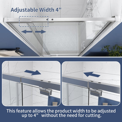 Flexi Showers 56-60" W x 71" H Glass Shower Doos Semi-Frameless,6mm Clear Tempered Glass Panel, Chrome Finish - ExBriteUSA
