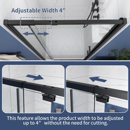 Flexi Showers 50-54" W x 71" H Glass Shower Doos Semi-Frameless,6mm Clear Tempered Glass Panel, Black Finish - ExBriteUSA