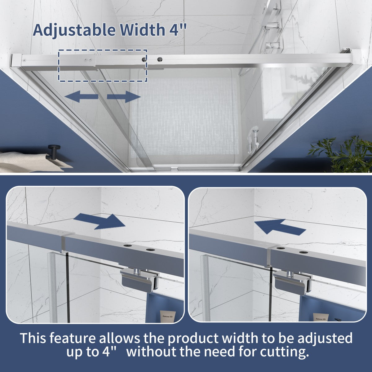 Flexi 44-48"x71" Frameless Shower Door in Brushed Nickel,Water Repellent Glass with Seal Strip Parts and Handle,6mm Glass Shower Door - ExBriteUSA