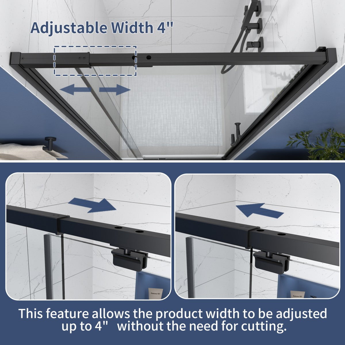 Flexi 38-42"x71" Frameless Shower Door in Matte Black,Tempered Glass with Seal Strip Parts and Handle,6mm Glass Shower Door - ExBriteUSA