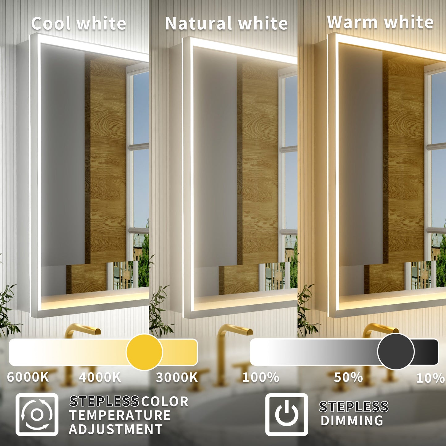 Ample 30" W x 36" H LED Lighted Chrome Medicine Cabinet with Mirror and Shelves for Bathroom Recessed or Surface Mount - ExBriteUSA