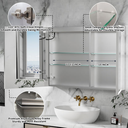 ExBrite 40"W x 30"H LED Medicine Cabinet with Anti-Fog, Stepless Color Temperature and Dimming, Adjustable Shelves, Aluminum Frame, Recessed or Surface Mount - ExBriteUSA