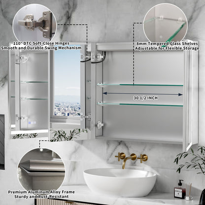 ExBrite 48"W x 30"H LED Medicine Cabinet with Anti-Fog, Stepless Color Temperature and Dimming, Adjustable Shelves, Aluminum Frame, Recessed or Surface Mount - ExBriteUSA