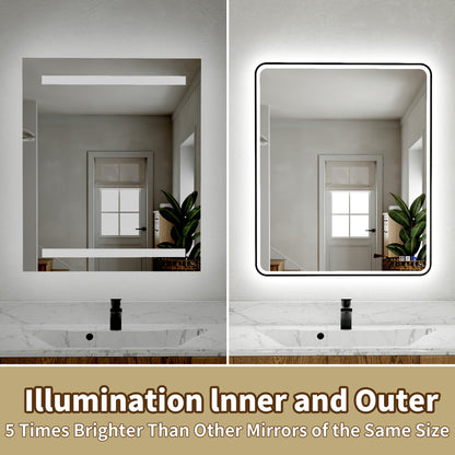 Lumina 48" W x 30" H LED Lighted Bathroom Mirror,High Illuminate, Inner & Outer Lighting,Anti-Fog, Dimmable,Black Frame with Rounded Corners