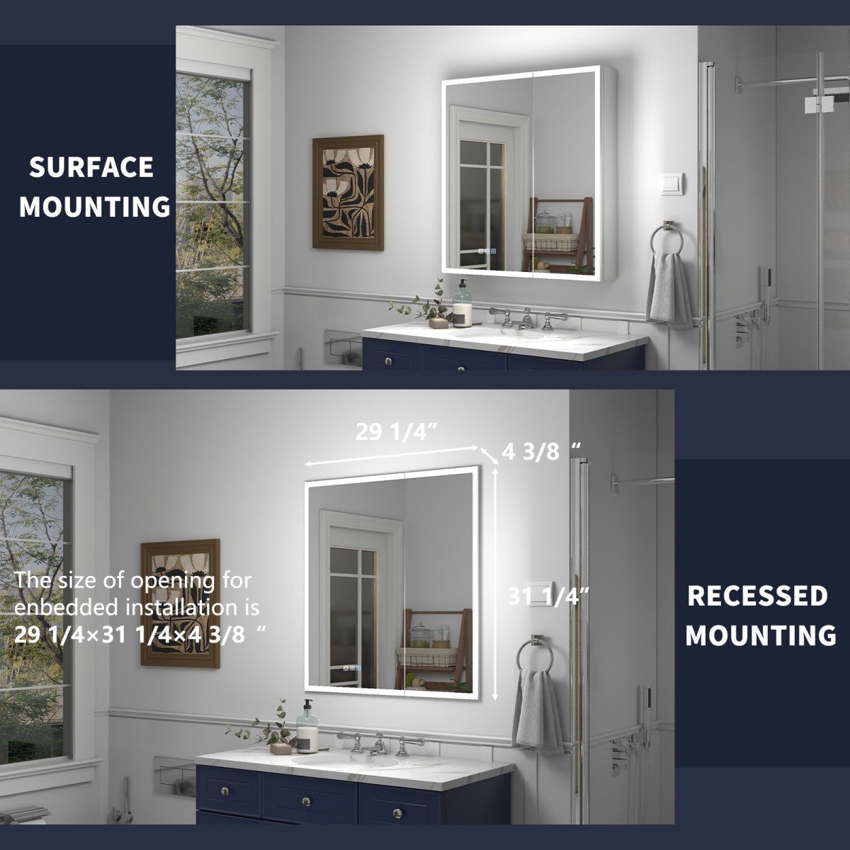 Rim 30" W x 32" H LED Lighted Medicine Cabinet - Recessed or Surface Mount with Outlets & USBs