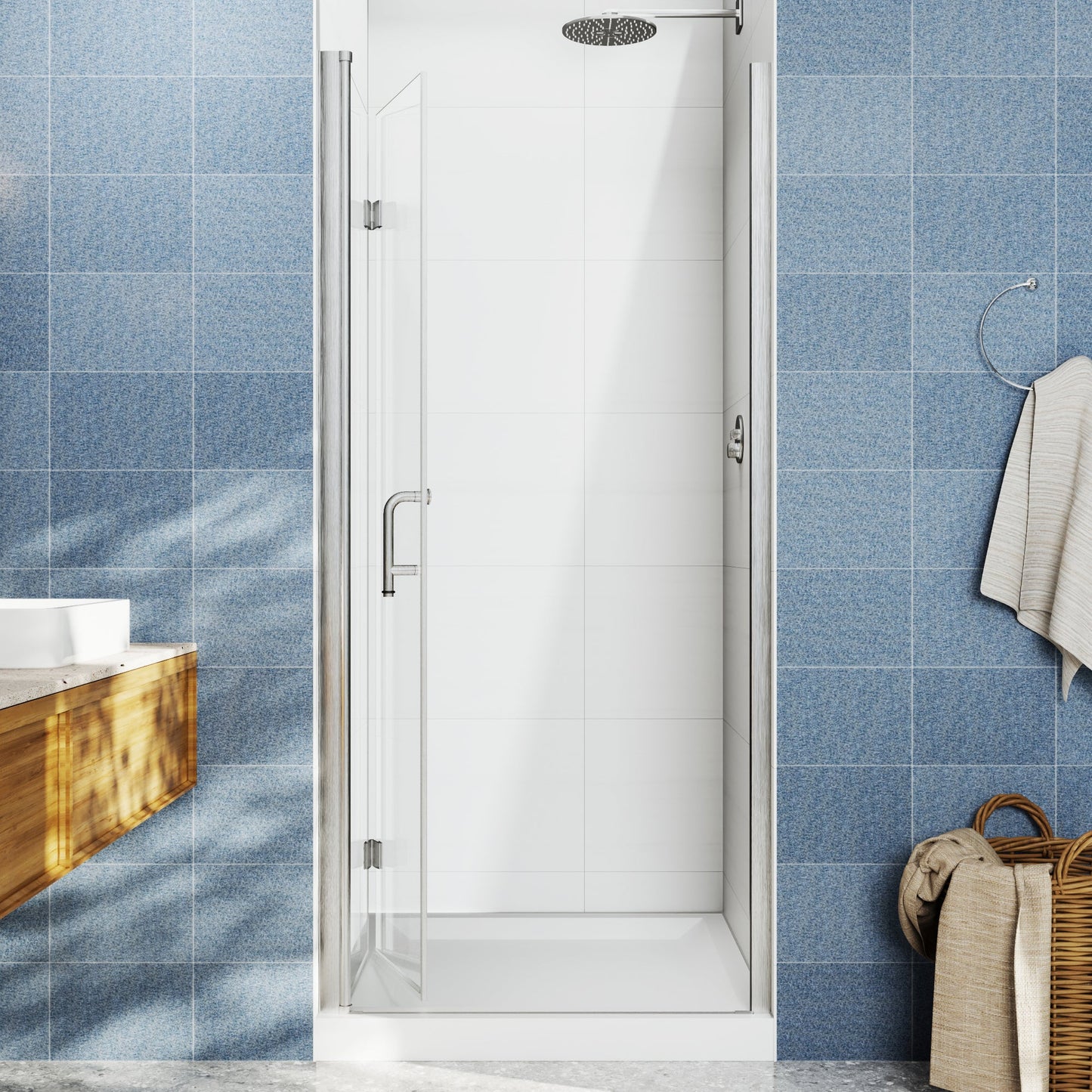 Adapt Allsumhome Bifold Shower Door 36-38 in.W x 72 in.H Pivot Swing Shower Doors,Brushed Nickel,Clear Tempered Glass