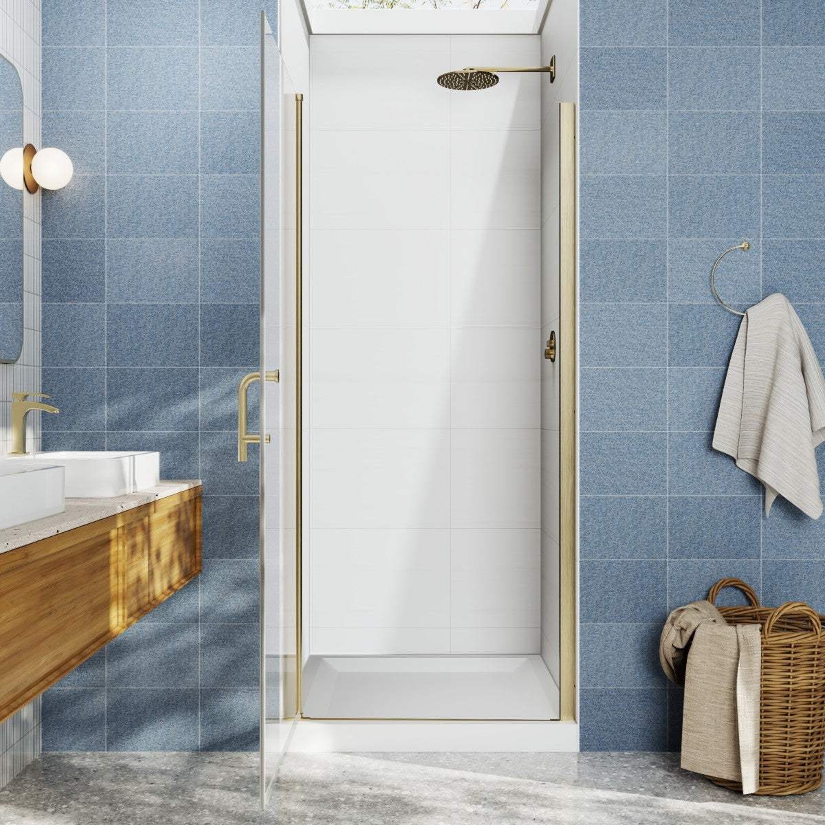 Classy 34-36"x72" Frameless Shower Door in Brush Gold,Water Repellent Glass with Seal Strip Parts and Handle,6mm Glass Shower Door