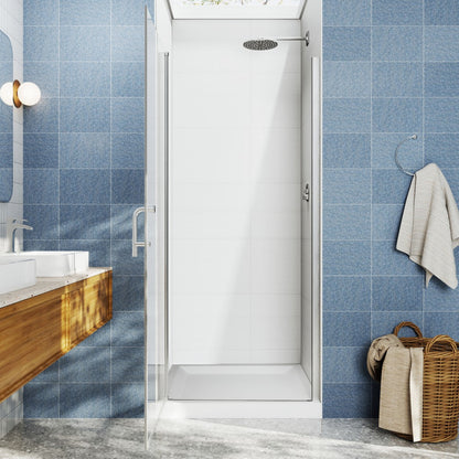 Classy 34-36" W x 72" H Pivot Semi-Frameless Shower Door Brushed Nickel Install Glass Shower Door