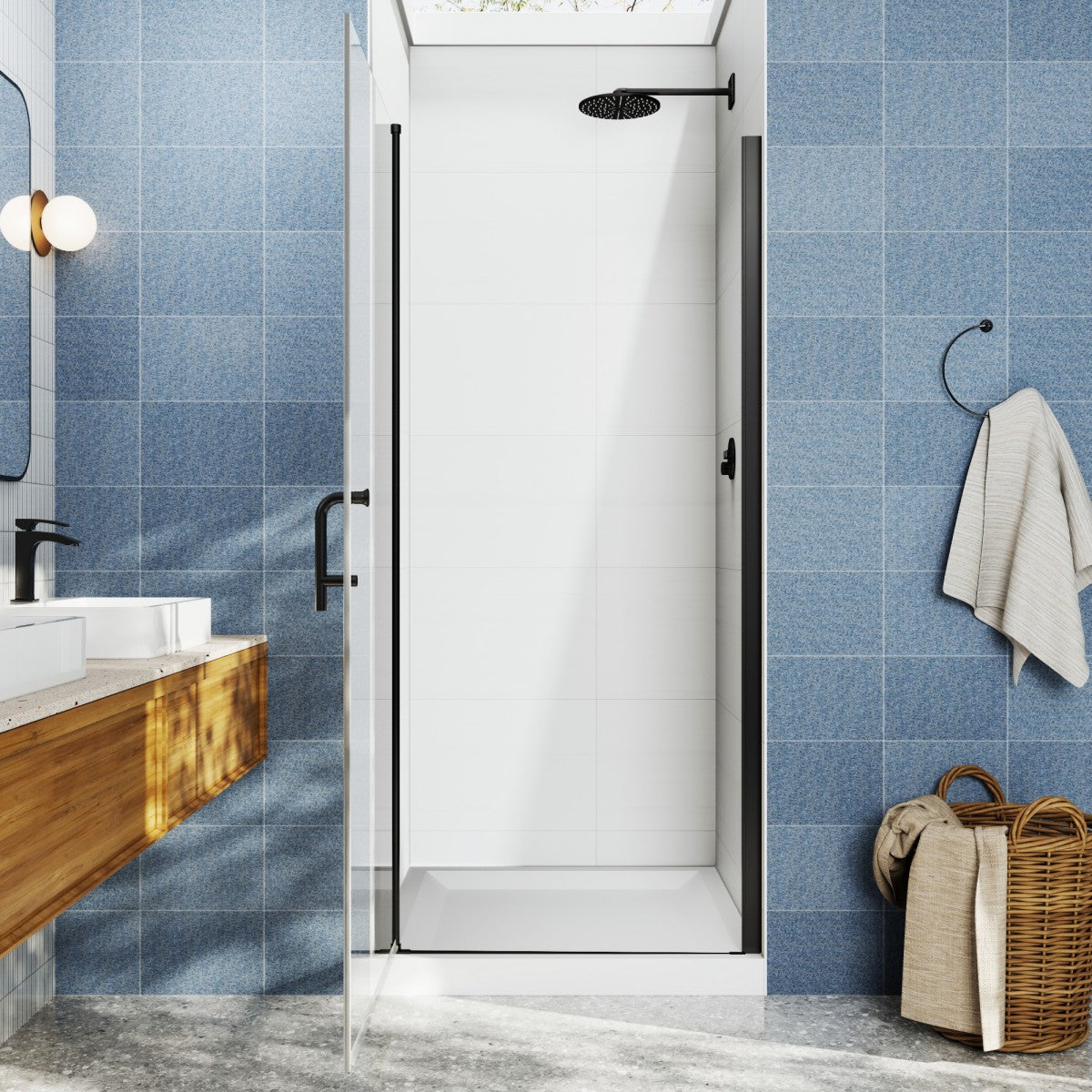 Classy 30-32" W x 72" H Pivot Shower Door Semi-Frameless Matte Black,Glass Shower Door with Handle