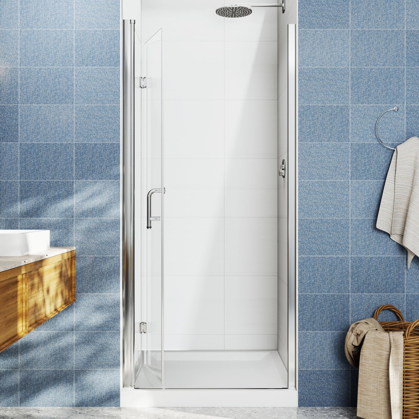 Adapt Allsumhome Bifold Shower Door 32-34 in.W x 72 in.H Pivot Swing Shower Doors,Chrome,Clear Tempered Shower Glass